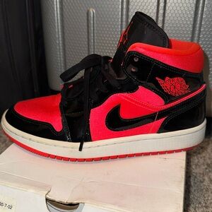 WOMENS air jordan 1 mid size 8 comes with box Color is BRIGHT CRIMSON BLACK